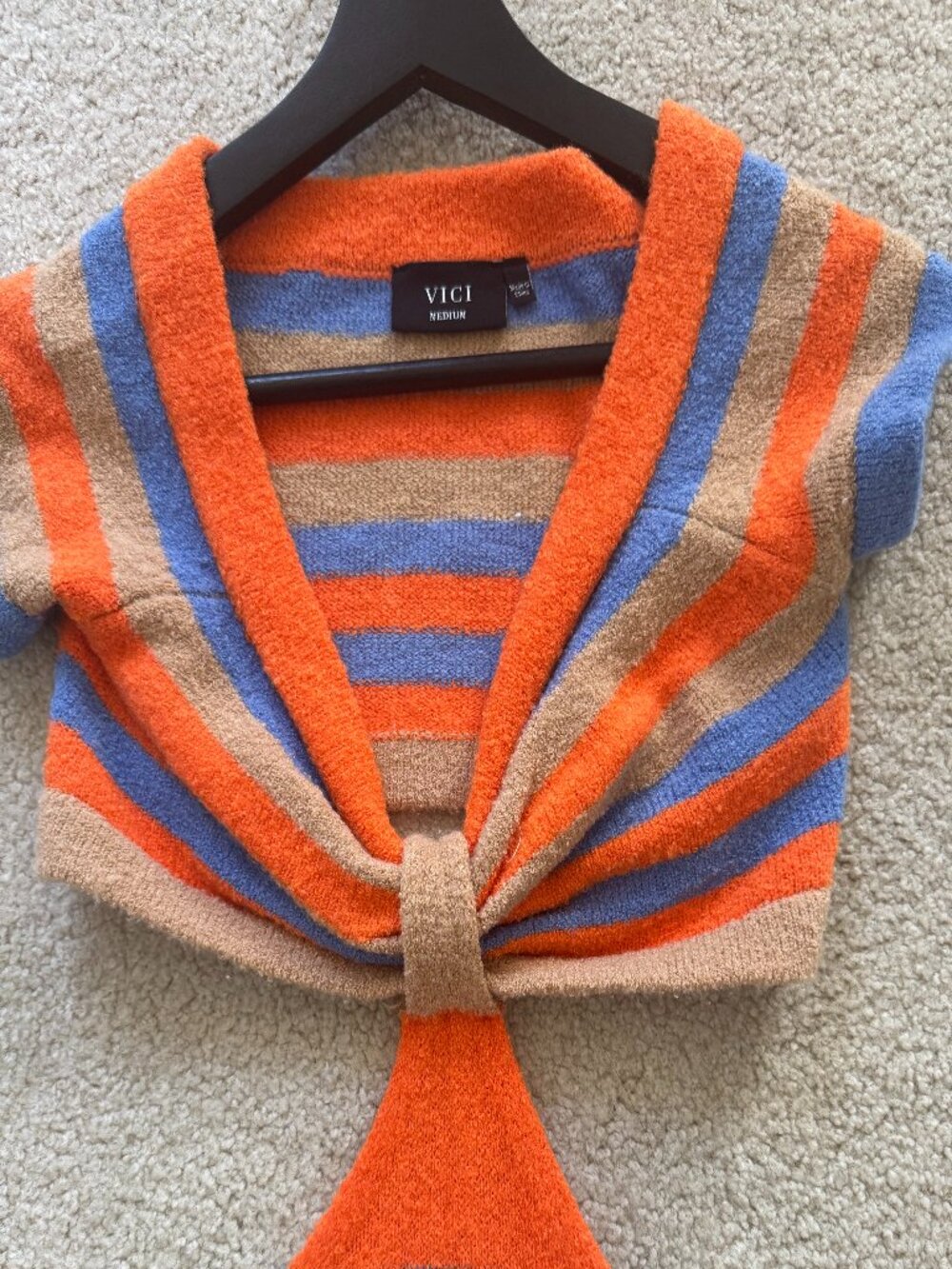 Vici Alessa Striped Knit Maxi Dress Cut Out, Medium - Blue/Beige/Orange - Picture 3 of 3